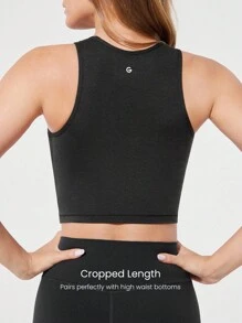 GLOWMODE Softy Velvaire Flattering Seam Cropped Tank Top Low Impact Yoga Pilates Studio Daily Casual Wear  Spring Summer - Black - View 4