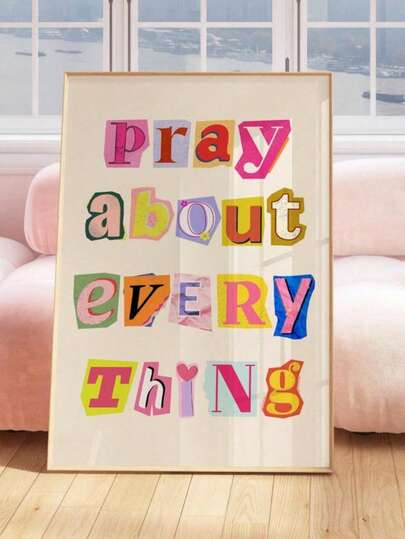 Arte de pared "Ora por todo" Retro arte cristiano de pared para dormitorio de adolescente Decoración de pared Estética del arte cristiano Arte bíblico con marco opcional