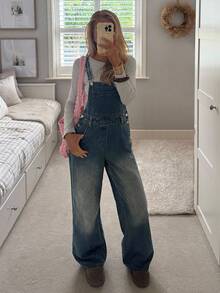 CovetEZ Women's Casual Everyday Denim Jumpsuit, Comfortable Home Retro Simple Distressed With Pockets - Blue - View 6