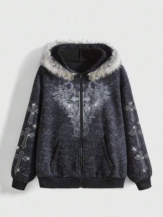 Fairycore Sudadera con flores de lirio y strass para mujer de talla grande