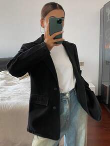 Livesso 女士宽松休闲牛仔夹克，秋季 - 黑色 - 查看 3