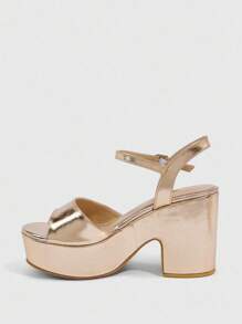 CUCCOO SZL 女士时尚 PU 皮革踝带凉鞋，舒适坡跟厚底，适合通勤、约会、派对、节日、婚礼、情人节 - 香檳色 - 查看 4