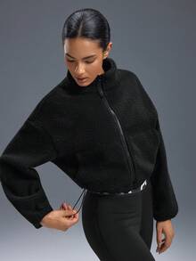 Powerista Áo khoác giữ nhiệt thể thao mùa thu cho nữ bằng vải nỉ - màu đen - Xem 4