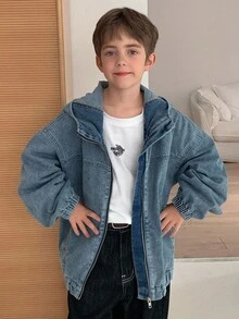 DAZY 大码男童宽松休闲连帽牛仔夹克和外套，秋季酷炫时尚外套