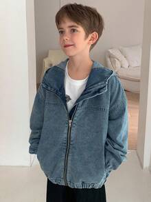 DAZY 大码男童宽松休闲连帽牛仔夹克和外套，秋季酷炫时尚外套