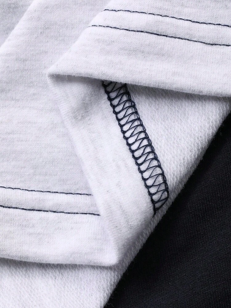 Men's Autumn Patchwork Color Block Graphic Tee And Elastic Waist Pants Loungewear Set, Fall Winter Clothes Pajama