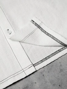 Claim Dot Men's Solid Color White Short Sleeve Single-Breasted Casual Button Up Shirt - White - View 5