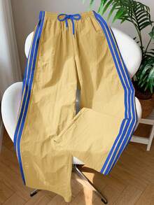 Comfortcana Quần thể thao dáng rộng cạp chun co giãn màu kaki đơn giản cho nữ - Màu Khaki - Xem 6