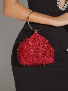 SHEIN SXY Borse a mano da donna, borse da sera, alla moda, eleganti, semplici, personalizzate, versatili, classiche, con perline verticali, argento, paillettes, adatte per cocktail festa, feste, balli, uscite, compleanni, serate, Natale