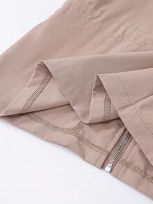 SHEIN Elladie kids 1 件年轻女孩纯色休闲连帽夹克，腰部设计，适合秋冬穿着，适用于学校、户外活动、家庭聚会，提供温暖和舒适 - 卡其色 - 查看 7