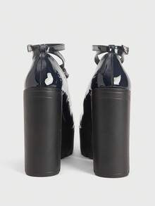 Sugerpunk 女士休闲防水厚底高跟鞋，秋季时尚深蓝色踝带扣高跟鞋，适合派对、旅行、聚会 - 藏蓝色 - 查看 3