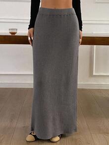 Livesso 女士休闲纯色加长针织裙，秋冬