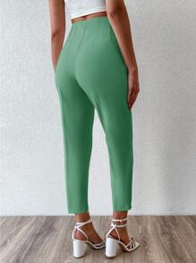 EURMUSE Màu thuần Gấp lại Xếp li Quần ống côn - màu xanh lá - Xem 2