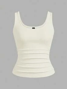 Slaydiva 3 chiếc/gói Áo ba lỗ cổ chữ V khoét sâu màu đen + trắng đơn giản thường ngày dành cho nữ - Màu be - Xem 3