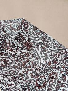 Florisole 女式优雅休闲佩斯利花卉荷叶边收腰长袖连衣裙 - 棕色 - 查看 7