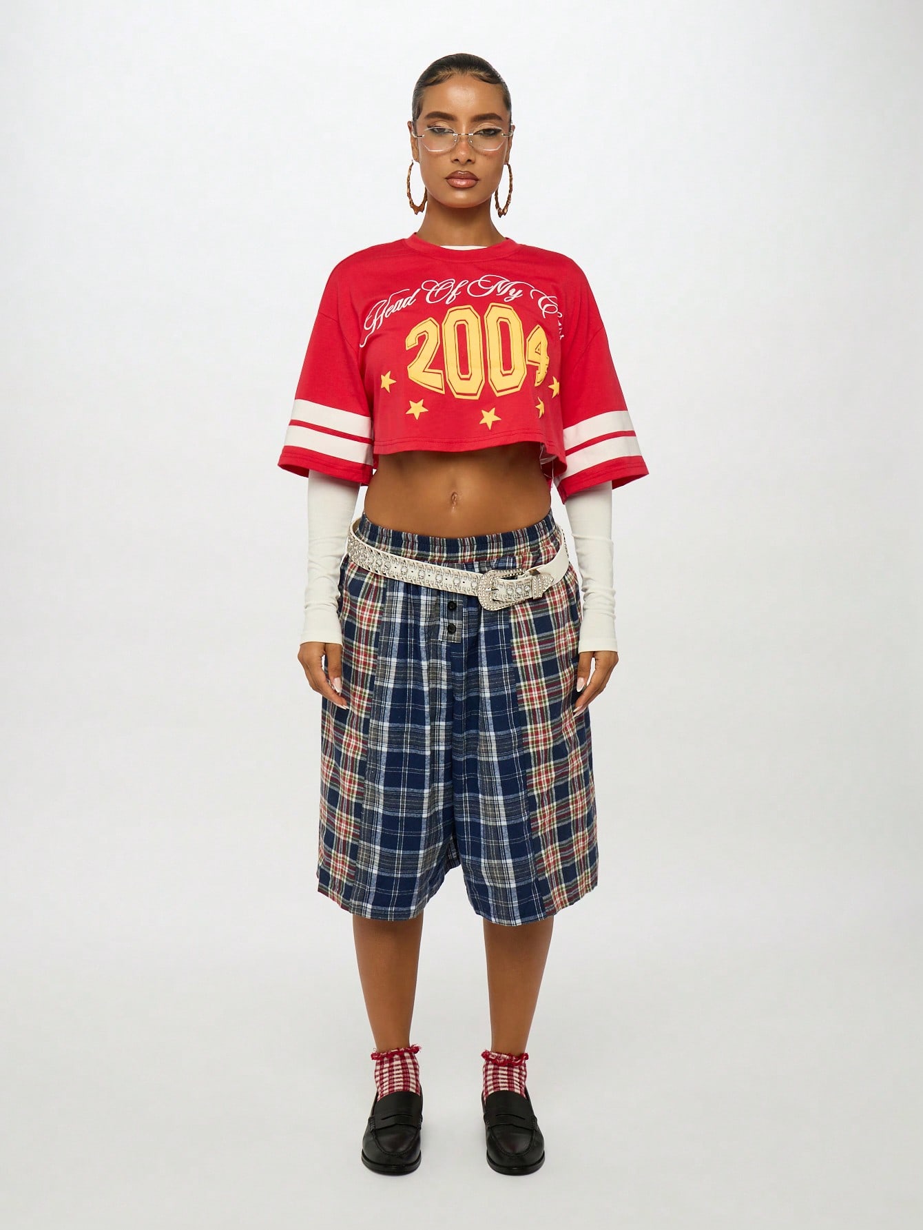 トップス 00s Y's - decadent print top SUMWON WOMEN Y2K Retro 2004 Graphic Print Double Layer Cropped T