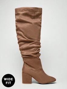 SHUZIA Wide Fit Ruched Faux Leather Knee High Block Heel Boots For Christmas - Light Grey - View 4