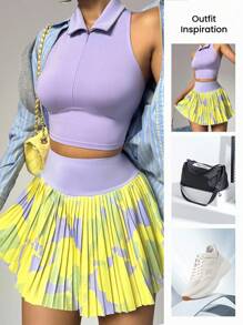 Sovereign Charm Minimalist Fashionable Color Block High Waist Pleated Sports Skort Tennis Skirts Pleated Skorts - Multicolor - View 6