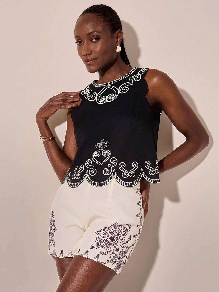 CAJUNI Top noir imprimé décontracté pour vacances pour femmes