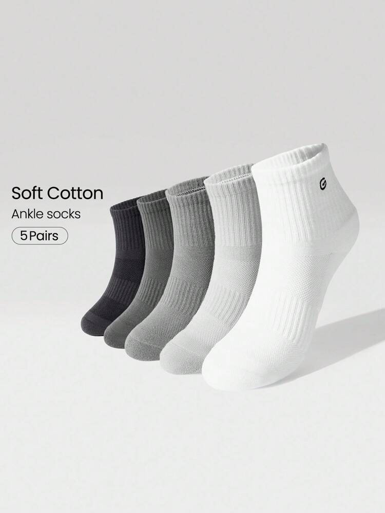 5 Pairs Socks Soft Ventilated Mesh With Embroidered Logo Workout Daily Casual