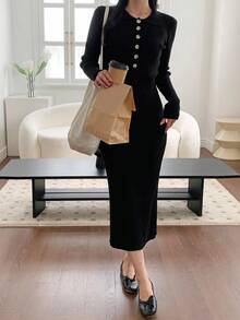 DAZY Women's Bodycon Long Sweater Dress Fall/Winter - Black - View 1