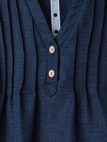 Linhara 大码休闲度假衬衫，纽扣装饰，荷叶边袖，前条纹设计，乡村休闲风，适合日常穿着，秋季女装 - 藍色 - 查看 5