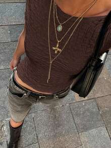 Siren Gaze Women's All-Match Versatile Textured Fitted Tank Top, Summer,Brown Top Casual - Coffee Brown - View 7