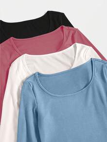 EURMUSE Multi-Color Versatile Layering Knit T-Shirt - Multicolor - View 5