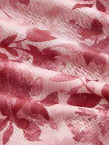 SHEIN MOD 大码女式花卉印花扭纹前开襟喇叭袖上衣和鱼尾裙优雅套装 - 粉色 - 查看 7