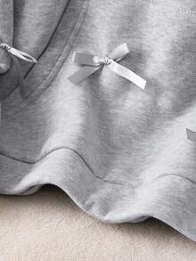 少女可爱复古时尚宽松卫衣，带蝴蝶结和口袋，秋冬款 - 灰色 - 查看 6