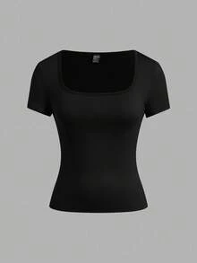 SHEIN EZwear 3 件女式黑色、浅棕色、白色短袖短款休闲修身 T 恤，适合夏季 - 彩色 - 查看 8