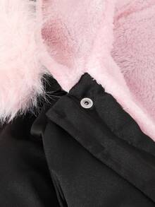 SHEIN 女童保暖内衬厚毛领长款拉链夹克，带口袋，时尚优雅经典外套，适合外出、舞会，舒适又时尚