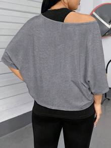 SHEIN Essnce 大码女式休闲两件套西装，背心和露肩上衣两件套西装，女式夏季两件套西装，外出上衣女式夏季服装，露肩上衣可爱上衣可爱夏季上衣 - 灰色 - 查看 3