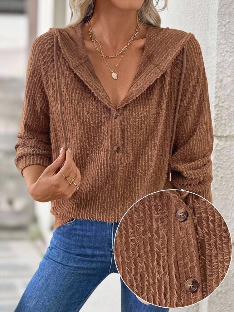 EMERY ROSE Sudadera con capucha casual de unicolor para mujer - Caqui - Añade 9