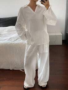 DAZY Autumn/Winter New Loose Casual Solid Color Slouchy Women 2 Pieces Set Lounge Sets For Women - White - View 4