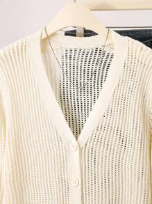 Franclia Áo khoác cardigan nữ cổ chữ V màu mơ cắt xẻ tối giản - Màu be - Xem 3