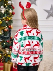 SHEIN Young Girls Christmas Print Pullover Girls Christmas Clothing Kids Christmas Sweater Kids Christmas Pajamas, Christmas Sweatshirt, Autumn/Winter, Christmas Tree, Santa Claus, Reindeer, Snowflake Fleece Long Sleeve Jacket Kids Christmas Sweater Kids Christmas Pajamas Girls Christmas Sweater Kids Winter Sweater Christmas Fleece Pullover Holiday Sweater Kids Christmas Pullover Christmas Sweater For Kids Christmas Fleece Top Christmas Reindeer Sweater Girls Christmas Pullover Little Girls Sweater - Red and White - View 4