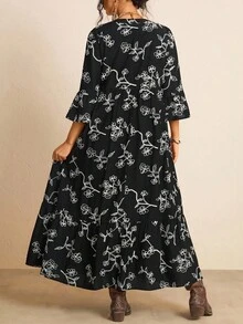 SHEIN LUNE 大码连衣裙情人节红色连衣裙女士长裙夏季连衣裙 - 黑與白 - 查看 3