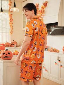 FamilyFrolics Cute Donut Print Satin Men Pajama Set, Suitable For Halloween - Multicolor - View 6