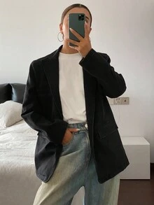 Livesso 女士宽松休闲牛仔夹克，秋季 - 黑色 - 查看 5