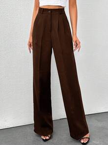EURMUSE Women's Solid Color High Waisted Wide Leg Pants - Brown - View 6