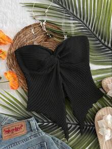 SHEIN Tween Girl Twist Front Ruched Crop Cami Top, Casual Beach Vacation Wear