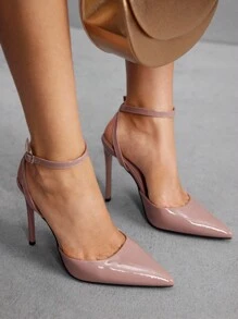 CUCCOO SZL 女士尖头细高跟性感派对高跟鞋，踝带，杏色 - 杏色 - 查看 8