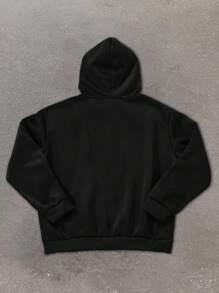 Manfinity EMRG Men Zip Up Drawstring Thermal Lined Hoodie Without Tee, Plain, Long Sleeve, Zipper Hoodie, Casual, Boyfriend Gift, Fall/Winter - Black - View 2