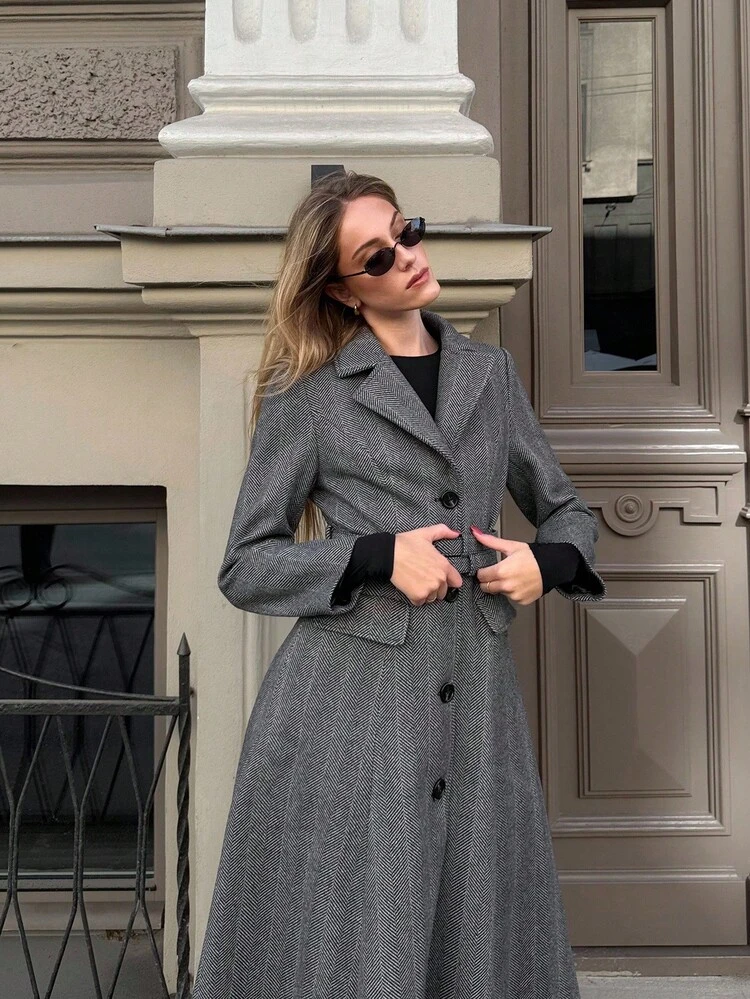 BUTTON UP BELTED OVERCOAT