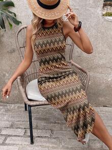 Easowa Váy midi họa tiết hình học màu nâu tối giản giản dị dành cho nữ, thích hợp cho kỳ nghỉ, đầu thu, tiệc tùng - Nhiều màu - Xem 8