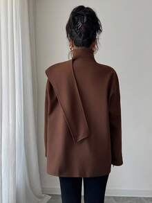 Elenzga 女士优雅披肩领大衣，秋冬约会的精致时尚之选，咖啡棕色 - 棕色 - 查看 2