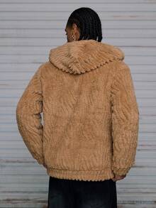 AXEPEAK Autumn/Winter Essential Fluffy Hooded Sweatshirt With Half Zip Design, Soft & Versatile - Brown - View 2