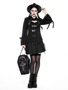 ROMWE Gothic Cross Pendant Slim Fit Women Shirt For Halloween - Black - View 1