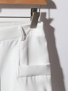 GlowEve 女士休闲单排扣口袋直筒裙，百搭 - 白色 - 查看 3